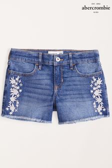 Abercrombie & Fitch Blue Floral Embroidered Denim Shorts