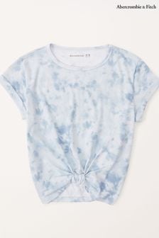 Abercrombie & Fitch Blue Tie-dye Print Tie Front Cropped T-shirt (K74467) | kr350