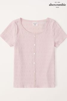 Abercrombie & Fitch Pink Long Sleeve Off Shoulder Textured Top (K74480) | €21