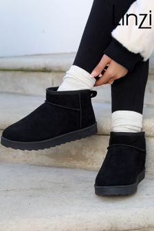 Linzi Black Mini Addy Faux Suede Faux Fur Lined Ankle Boots (K74488) | 204 SAR