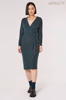 綠色 - Apricot羅紋蝙蝠袖裹式中長款洋裝 (K74498) | HK$360