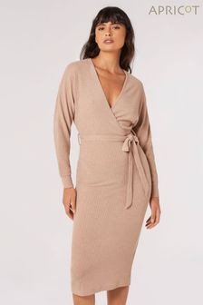 裸色 - Apricot羅紋蝙蝠袖裹式中長款洋裝 (K74500) | NT$1,630