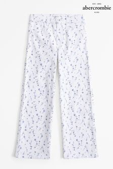 Abercrombie & Fitch Ditsy Floral Wide Leg White Jeans