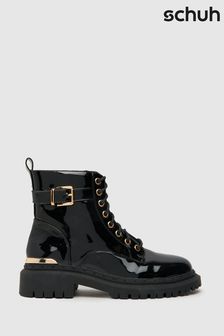 Schuh Ashley Patent Strap Lace Black Boots