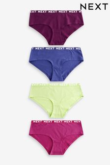 Pink/Purple/Green Short Cotton Rich Logo Knickers 4 Pack (K74763) | SGD 28