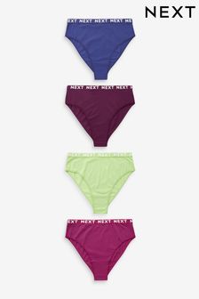 Pink/Purple/Green High Rise High Leg Cotton Rich Logo Knickers 4 Pack (K74771) | INR 1,811