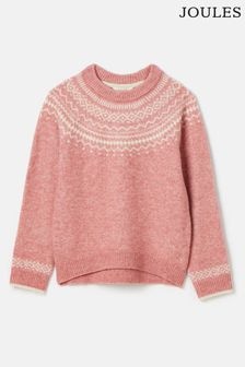 Joules Girls' Charlotte Pink & Cream Fair Isle Jumper (K74775) | $45 - $50