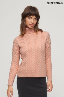 Rose - Pull Superdry en maille torsadée à col roulé et épaules tombantes (K74831) | €72