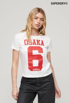 Blanco - Camiseta con estampado agrietado del número 6 estilo años 90 Osaka de Superdry (K74890) | 43 €