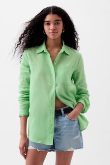 Зеленый - Свободная льняная рубашка с длинными рукавами Gap (K74974) | €66