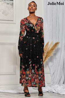 Jolie Moi Black & Red Symmetrical Print Amica Lace Maxi Dress (K74984) | €136