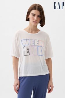 Weiß - Gap Entspanntes 3/4 Ärmel-Slogan-Pyjama-Top (K74986) | 23 €