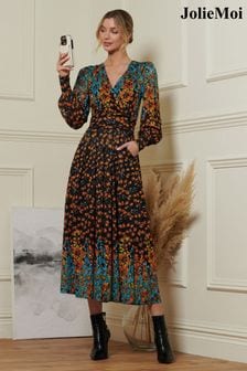 Jolie Moi Black Quiyn Symemetrical Print Lace Maxi Dress
