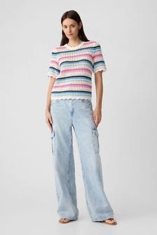 Gap Cream Stripe Crochet Short Sleeve Knit T-Shirt (K75010) | €39