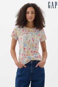 Rosa - Gap Schmal geschnittenes T-Shirt mit Rundhalsausschnitt und floralem Logo (K75013) | 22 €