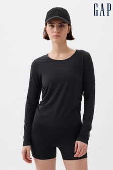 Schwarz - Gap Breathe Langärmeliges Shirt mit kurzem Schnitt, Raffung und Rundhalsausschnitt (K75035) | 39 €