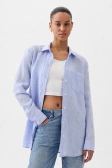 Gap Blue Linen Long Sleeve Oversized Shirt (K75038) | kr920