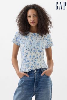 Синий - Приталенная футболка с короткими рукавами и вырезом под горло и цветочным принтом Gap (K75063) | €18