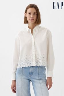 Белый - Gap укороченная рубашка с фигурным подолом и люверсами (K75066) | €62