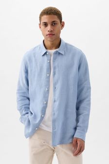 Голубой - Gap рубашка из хлопка и льна с длинными рукавами (K75231) | €69