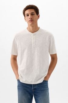 Biały - Gap Slub Henley Short Sleeve T-shirt (K75234) | 115 zł