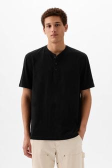 Schwarz - Gap Kurzärmeliges Henley T-Shirt aus Strukturgarn (K75238) | 28 €