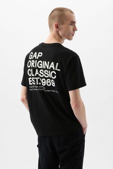 Czarny - Koszulka Gap z krótkim rękawem, okrągłym dekoltem i nadrukiem graficznym z logo (K75270) | 100 zł