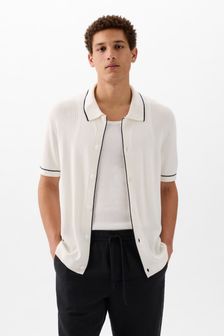 Белый - Gap Ribbed Buttoned Short Sleeve Knit Shirt (K75295) | €59