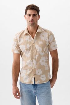Gap Brown Print Standard Fit Stretch Short Sleeve Poplin Shirt (K75296) | €39