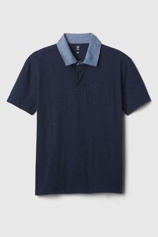 Gap Navy Chambray Collar Short Sleeve Polo Shirt (4-13yrs) (K75339) | €18