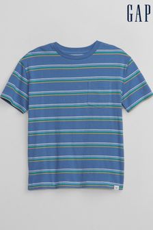 Niebieski/zielony - Gap Stripe Pocket Short Sleeve Crew Neck T-shirt (4-13 lat) (K75343) | 50 zł