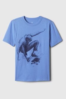 Niebieska skater - Koszulka Gap z krótkim rękawem, okrągłym dekoltem i grafiką (4-13 lat) (K75360) | 65 zł