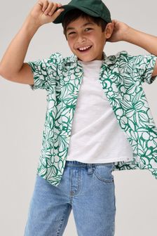 Зеленый с цветочным узором - Gap рубашка из хлопка и льна с короткими рукавами (4-13 лет) (K75371) | €24