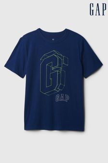 Niebieski - Koszulka Gap z krótkim rękawem, okrągłym dekoltem i nadrukiem graficznym z logo (4-13 lat) (K75381) | 65 zł