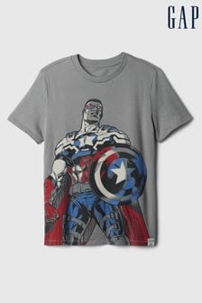 Gap Grey Captain America Marvel Captain America Graphic Cotton Short Sleeve Crew Neck T-Shirt (4-13yrs) (K75400) | €18.50