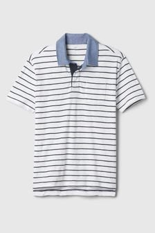 Gap White and Blue Stripe Chambray Collar Short Sleeve Polo Shirt (4-13yrs) (K75425) | kr182