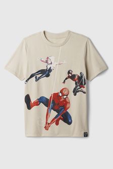 Beige Spiderman - Gap Marvel Graphic Crew Neck Short Sleeve T-shirt (4-13ani) (K75430) | 95 LEI