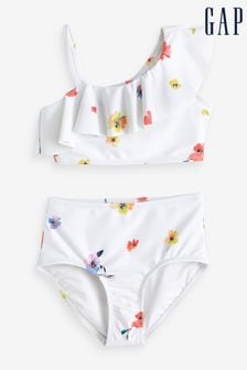 Gap White Floral Asymmetric Ruffle Bikini (4-12yrs) (K75465) | €22.50