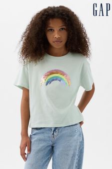 Grün - Gap Grafik Kurzarm T-Shirt mit Rundhalsausschnitt und Pailletten​​​​​​​ (4-13yrs) (K75476) | 25 €