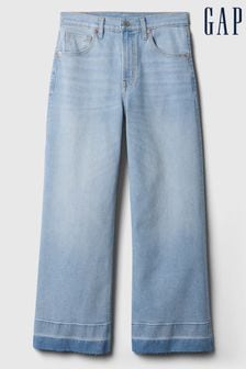 Gap Light Blue High Waisted Raw Hem Wide Leg Jeans (K75556) | Kč1,585