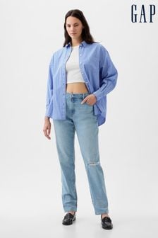 Синий - Gap Mid Rise Rip Knee Girlfriend Jeans (K75577) | €79