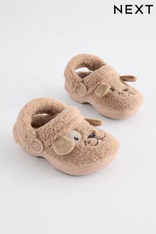 צבע חום עם עיטור כלב מבד טדי - Faux Fur Clog Slippers (K75686) | ‏55 ‏₪ - ‏63 ‏₪