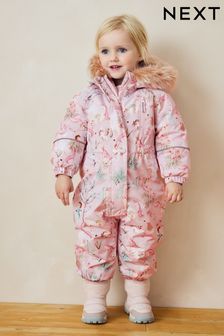 Pink Unicorn Waterproof Faux Fur Trim Printed Snowsuit (3mths-7yrs) (K75804) | TRY 1.369 - TRY 1.517