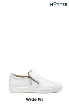 Hotter White Wide Fit Poppy Slip-Ons Zip Shoes (K75997) | LEI 472