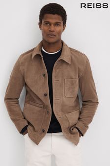 Темно-коричневый - Замшевая куртка на пуговицах Reiss Roma (K76073) | €606