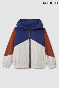 Reiss Stone/Blue/Tobacco Bates Colourblock Hooded Mac (K76075) | kr1 250