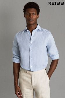 Reiss Light Blue Ruban Linen Button-Through Shirt (K76096) | €149