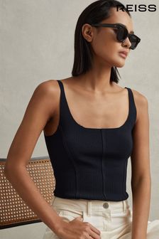 Reiss Navy Verity Ribbed Seam Detail Vest (K76108) | AED634