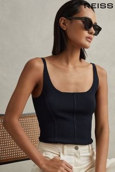 Reiss Navy Verity Ribbed Seam Detail Vest (K76108) | $156