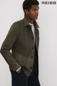 Reiss Moss Green Roma Suede Button-Through Jacket (K76118) | AED2,866